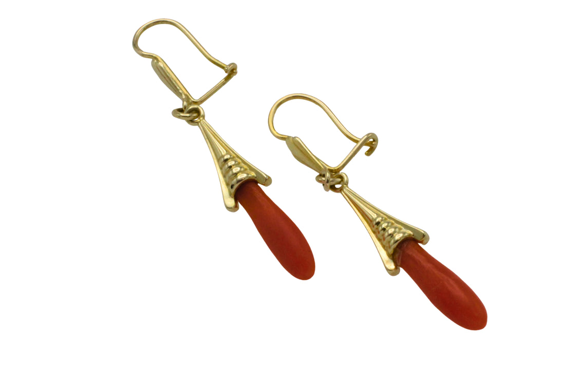 Vinateg 14 carat gold pendant earrings-Earrings-The Antique Ring Shop