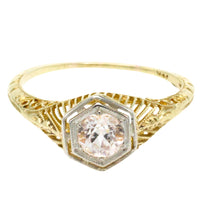 Vintage white sapphire yellow and white gold ring-Vintage Rings-The Antique Ring Shop