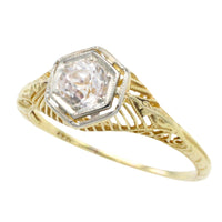 Vintage white sapphire yellow and white gold ring-Vintage Rings-The Antique Ring Shop