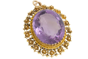 Large vintage amethyst pendant in 14 carat gold-Pendants-The Antique Ring Shop