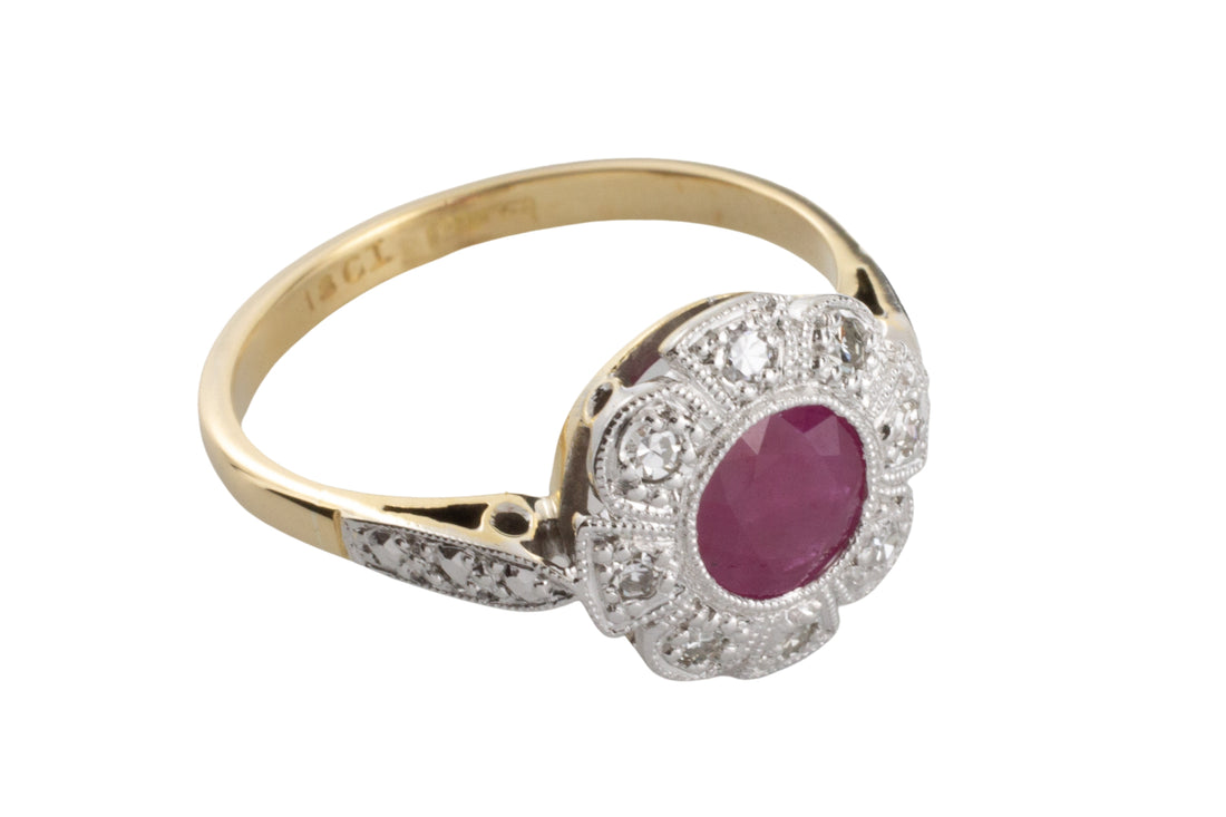 Vintage ruby and diamond ring in platinum and gold-engagement rings-The Antique Ring Shop