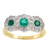 Vintage emerald and diamond triple cluster ring-engagement rings-The Antique Ring Shop