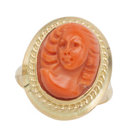 Coral cameo ring in 14 carat gold-vintage rings-The Antique Ring Shop