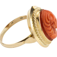 Coral cameo ring in 14 carat gold-vintage rings-The Antique Ring Shop