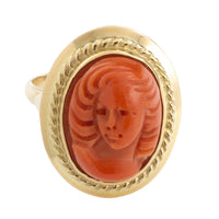 Coral cameo ring in 14 carat gold-vintage rings-The Antique Ring Shop