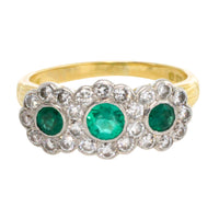 Vintage emerald and diamond triple cluster ring-engagement rings-The Antique Ring Shop