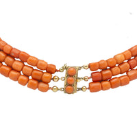 Three strand coral collier with 14 carat gold clasp-Necklaces-The Antique Ring Shop