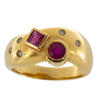 Ruby and diamond ring in 18 carat gold-Vintage Rings-The Antique Ring Shop