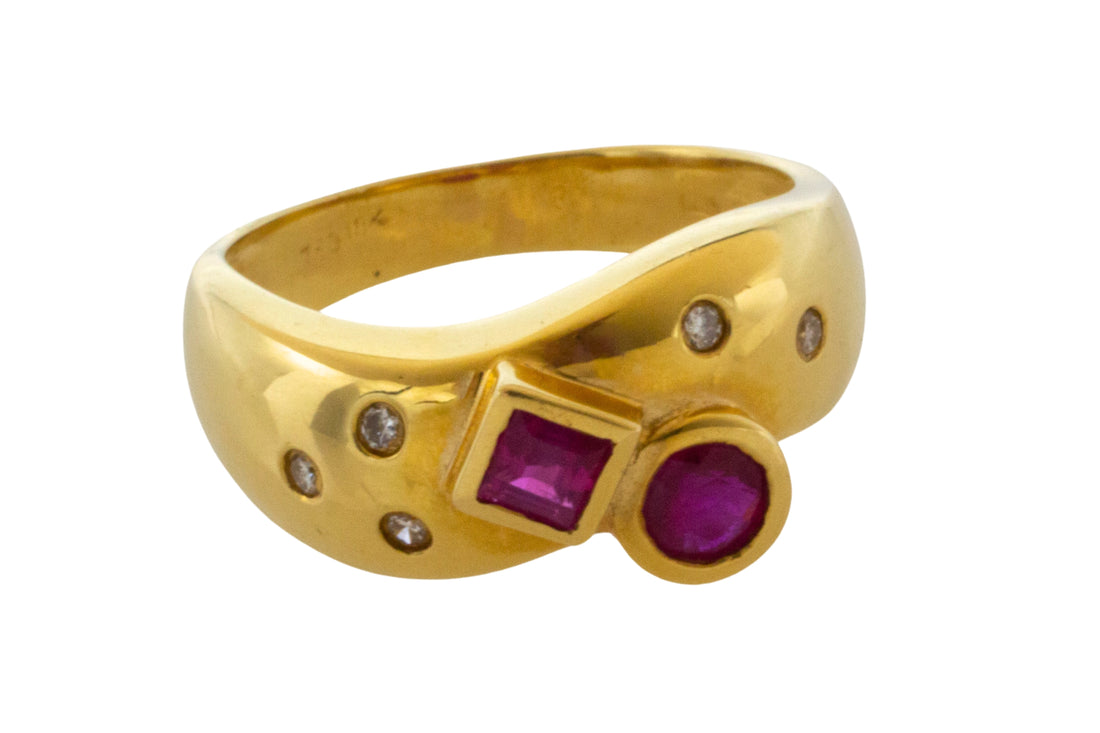 Ruby and diamond ring in 18 carat gold-Vintage Rings-The Antique Ring Shop