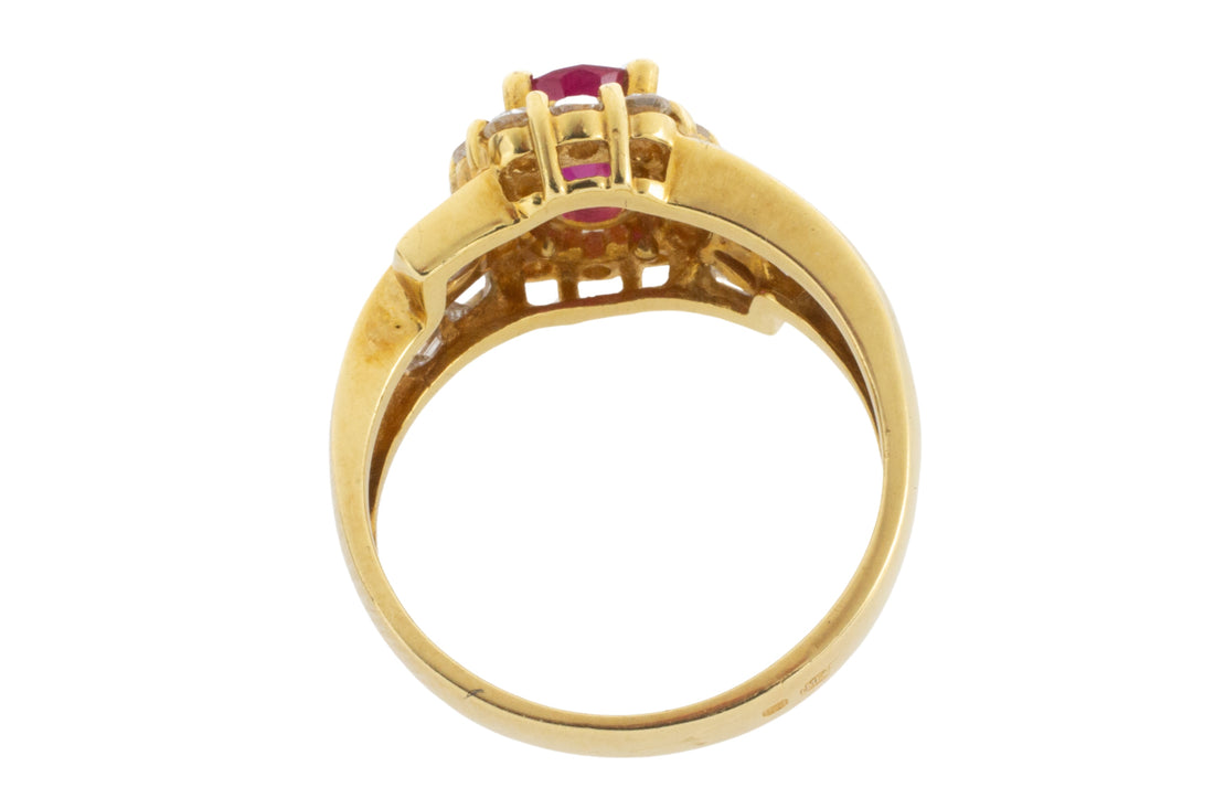 Ruby ring with baguette and brilliant cut diamonds-engagement rings-The Antique Ring Shop