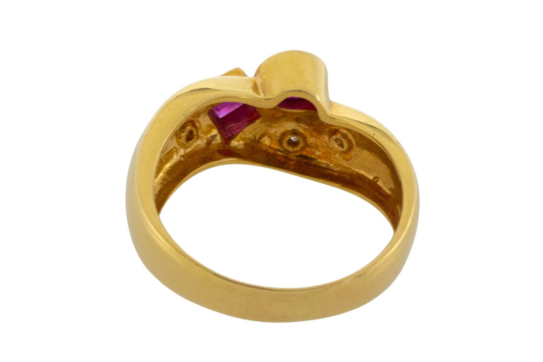 Ruby and diamond ring in 18 carat gold-Vintage Rings-The Antique Ring Shop