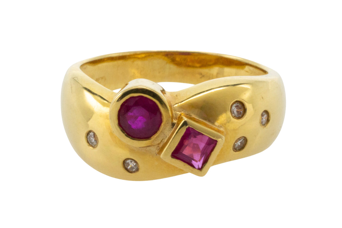 Ruby and diamond ring in 18 carat gold-Vintage Rings-The Antique Ring Shop