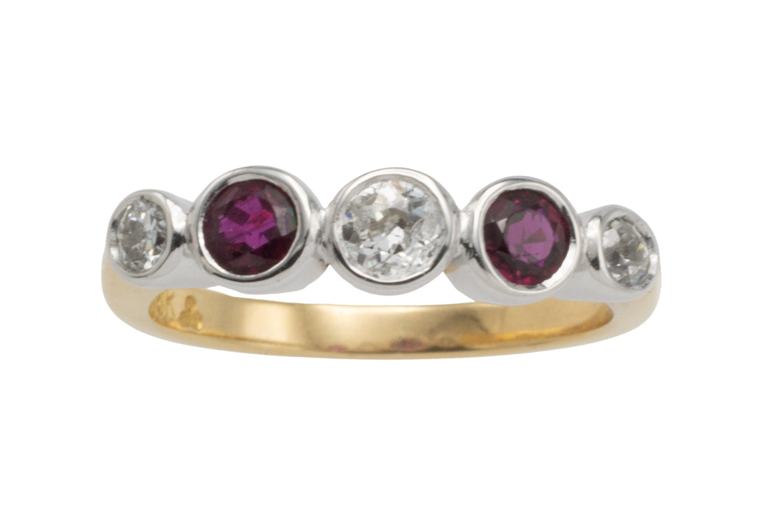 Ruby and diamond ring in 18 carat gold-engagement rings-The Antique Ring Shop