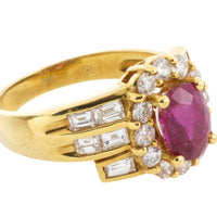Ruby ring with baguette and brilliant cut diamonds-engagement rings-The Antique Ring Shop