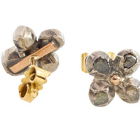 Rose diamond ear studs in silver and gold-Earrings-The Antique Ring Shop