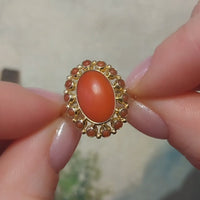 Vintage 14 carat gold coral cluster ring