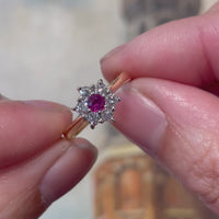 Vintage ruby and diamond cluster ring
