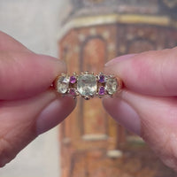 Victoriaanse ring met chrysoberyl en toermalijn