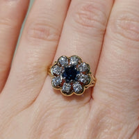 Vintage sapphire and diamond cluster ring