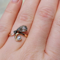 Rose diamond and pearl ring in 14 carat gold and silver-Antique rings-The Antique Ring Shop