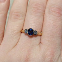 Sapphire and diamond three stone ring