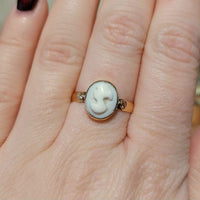 Cameo and rose diamond ring in 14 carat gold-Vintage Rings-The Antique Ring Shop