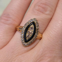 Antique marquise diamond ring with onyx and enamel-Antique rings-The Antique Ring Shop