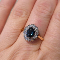 Vintage sapphire and diamond clsuter ring in 18 carat gold-engagement rings-The Antique Ring Shop