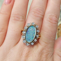 Opal doublet ring with diamonds-Vintage Rings-The Antique Ring Shop