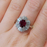 Baguette diamond and ruby ring in white gold-The Antique Ring Shop