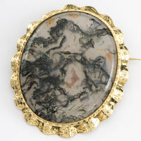 Moss agate brooch in 14 carat gold.-Brooches-The Antique Ring Shop, Amsterdam