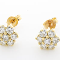 Diamond cluster ear studs in 14 carat gold.-Earrings-The Antique Ring Shop