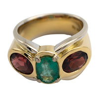 Emerald and garnet ring in 18 carat gold-Vintage & retro rings-The Antique Ring Shop
