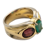 Emerald and garnet ring in 18 carat gold-Vintage & retro rings-The Antique Ring Shop
