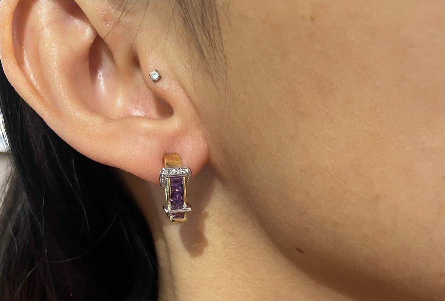 Amethyst and diamond earrings-Earrings-The Antique Ring Shop