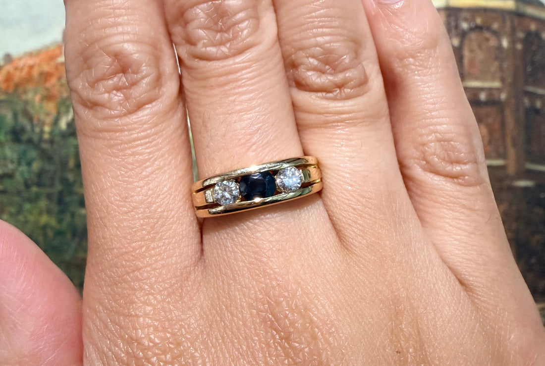18 carat gold sapphire and diamond ring-Vintage Rings-The Antique Ring Shop