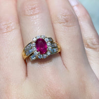 Ruby ring with baguette and brilliant cut diamonds-engagement rings-The Antique Ring Shop