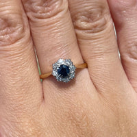 Sapphire and diamond ring in gold and platinum