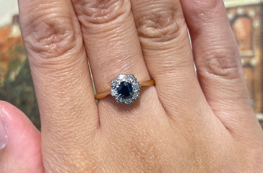 Sapphire and diamond ring in gold and platinum