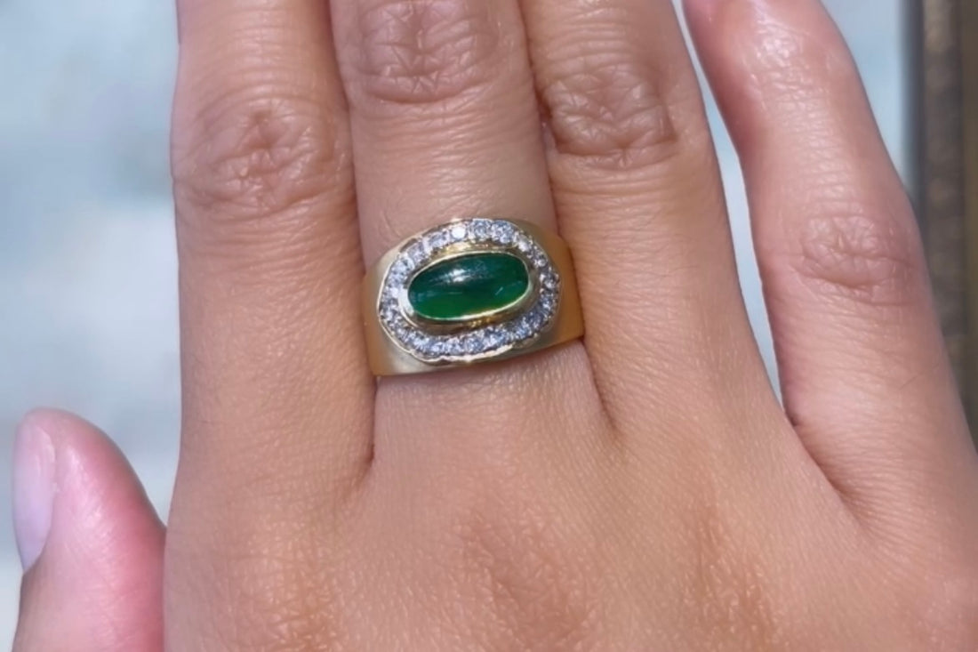 Jade and diamond ring in 18 carat gold-Vintage Rings-The Antique Ring Shop