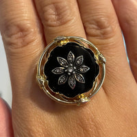 Onyx ring with rose diamonds-Vintage Rings-The Antique Ring Shop