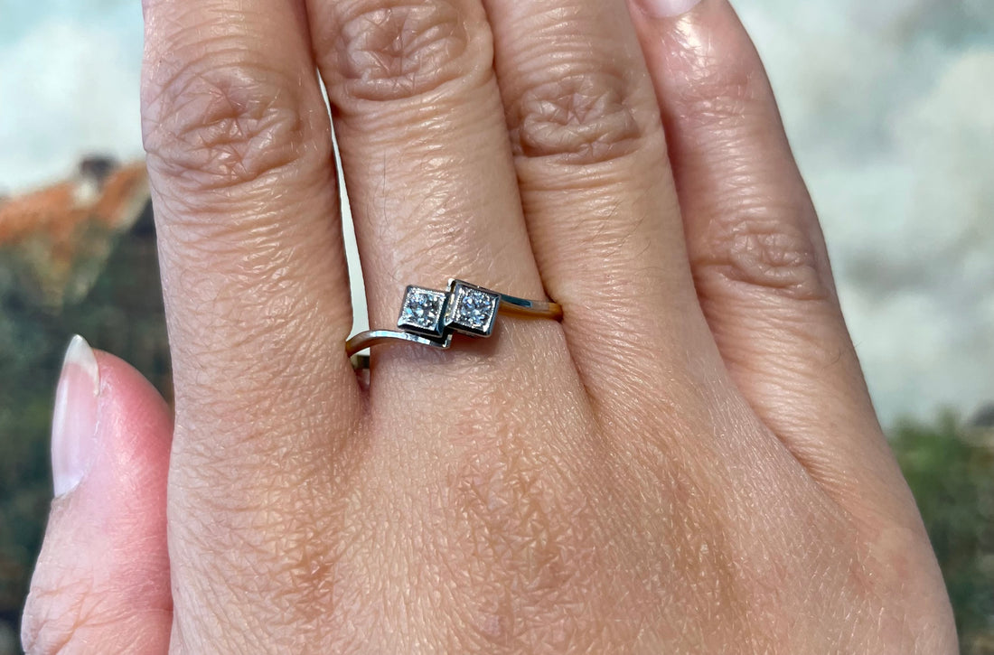 Diamond Toi et Moi ring in 18 carat gold-Vintage Rings-The Antique Ring Shop
