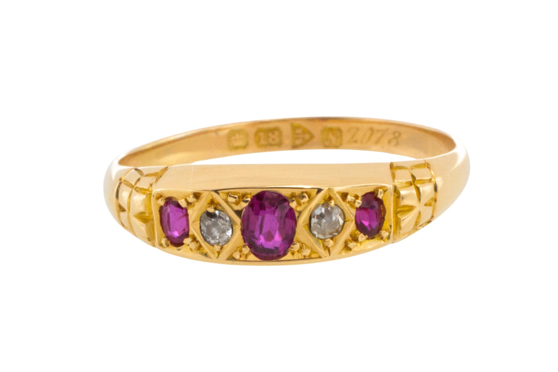 Edwardian ruby and old cut diamond ring from 1913