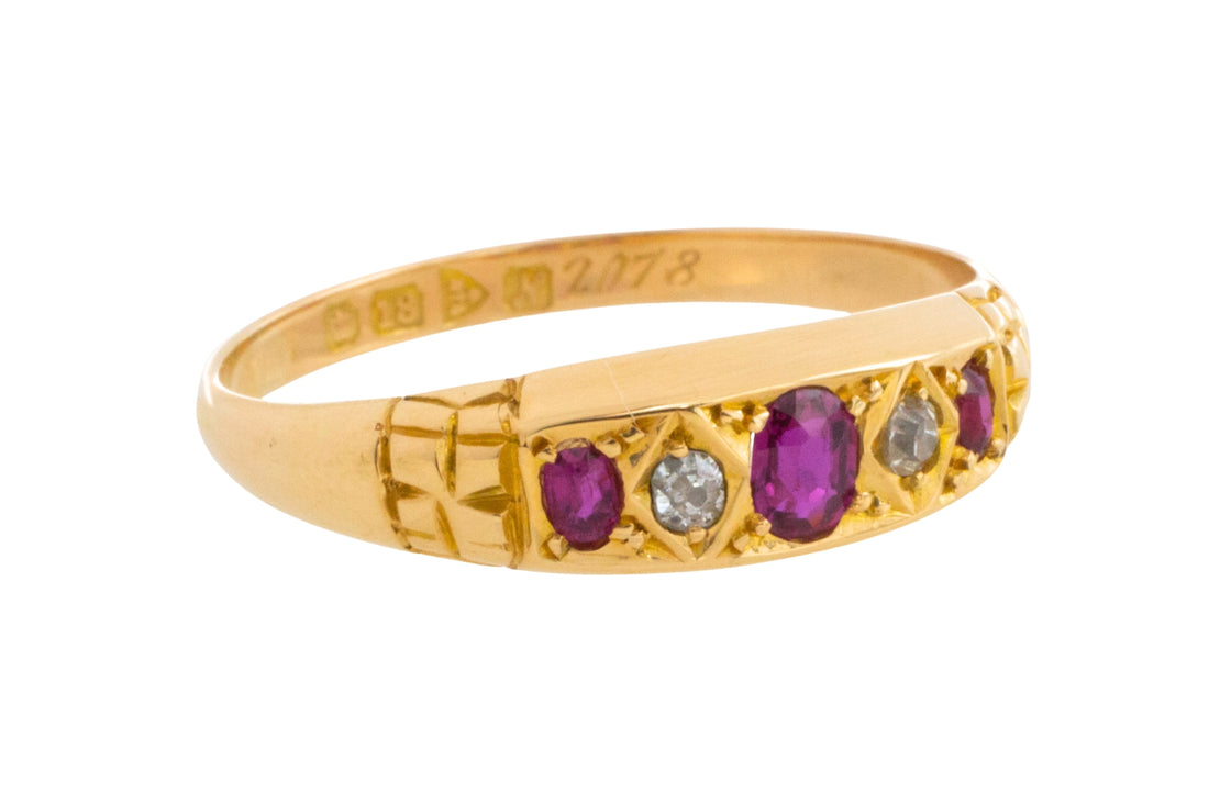 Edwardian ruby and old cut diamond ring from 1913