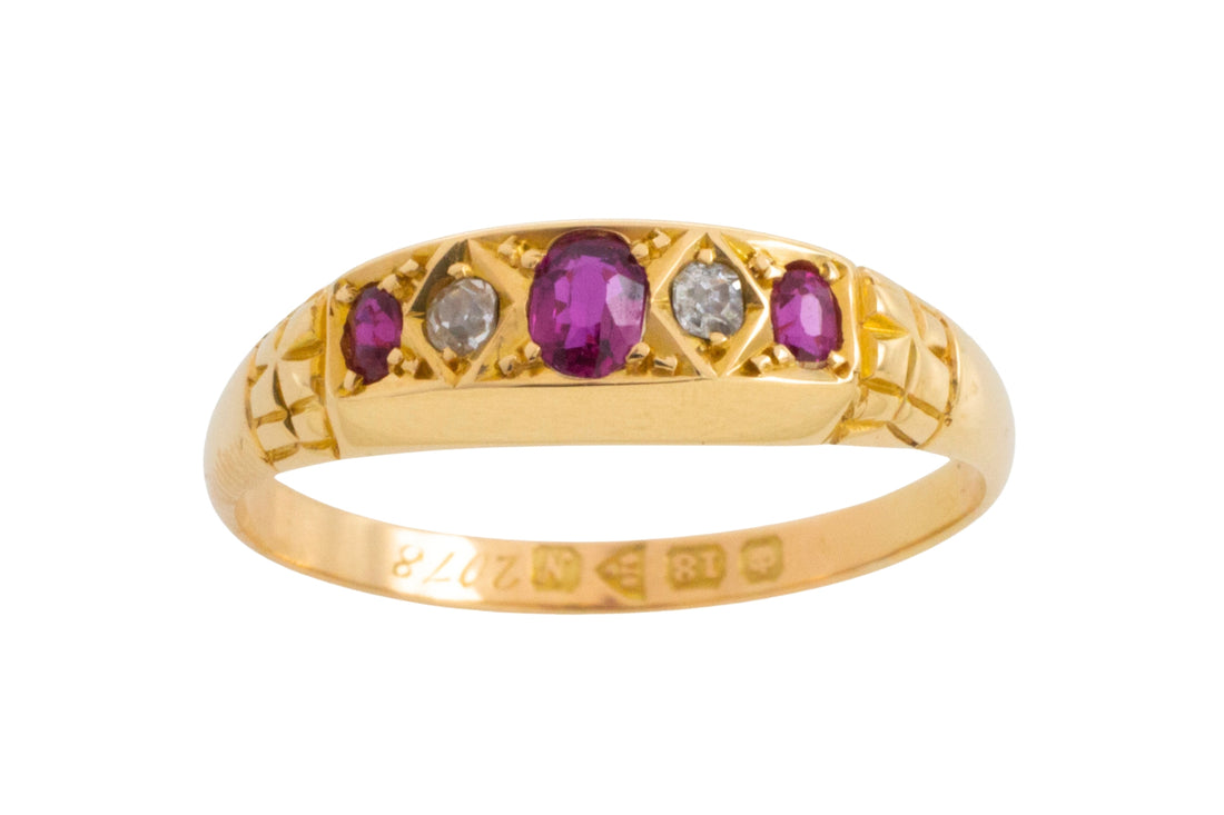 Edwardian ruby and old cut diamond ring from 1913