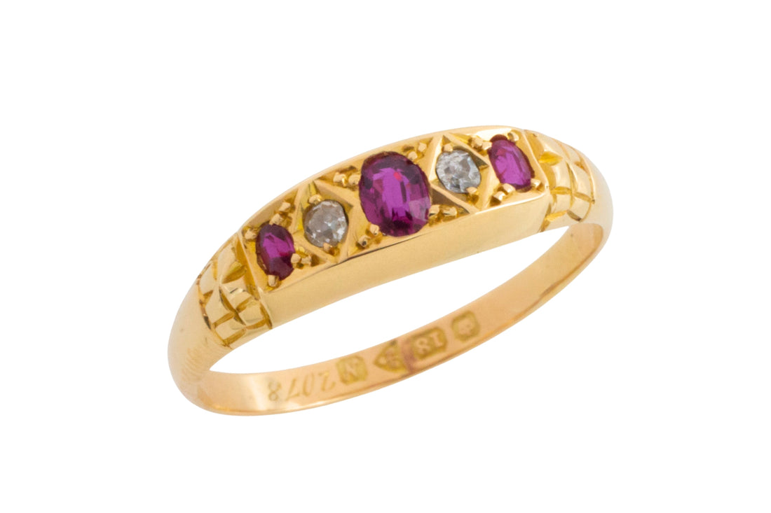 Edwardian ruby and old cut diamond ring from 1913