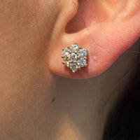 Diamond cluster ear studs in 14 carat gold-Earrings-The Antique Ring Shop