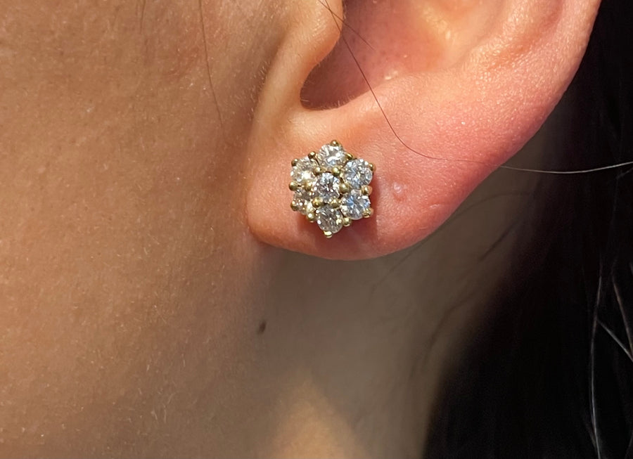 Diamond cluster ear studs in 14 carat gold-Earrings-The Antique Ring Shop