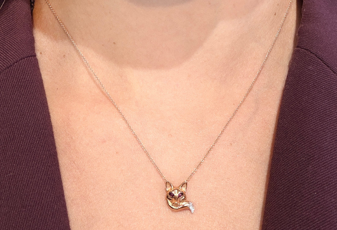 Fox pendant with rubies and diamonds-Pendants-The Antique Ring Shop