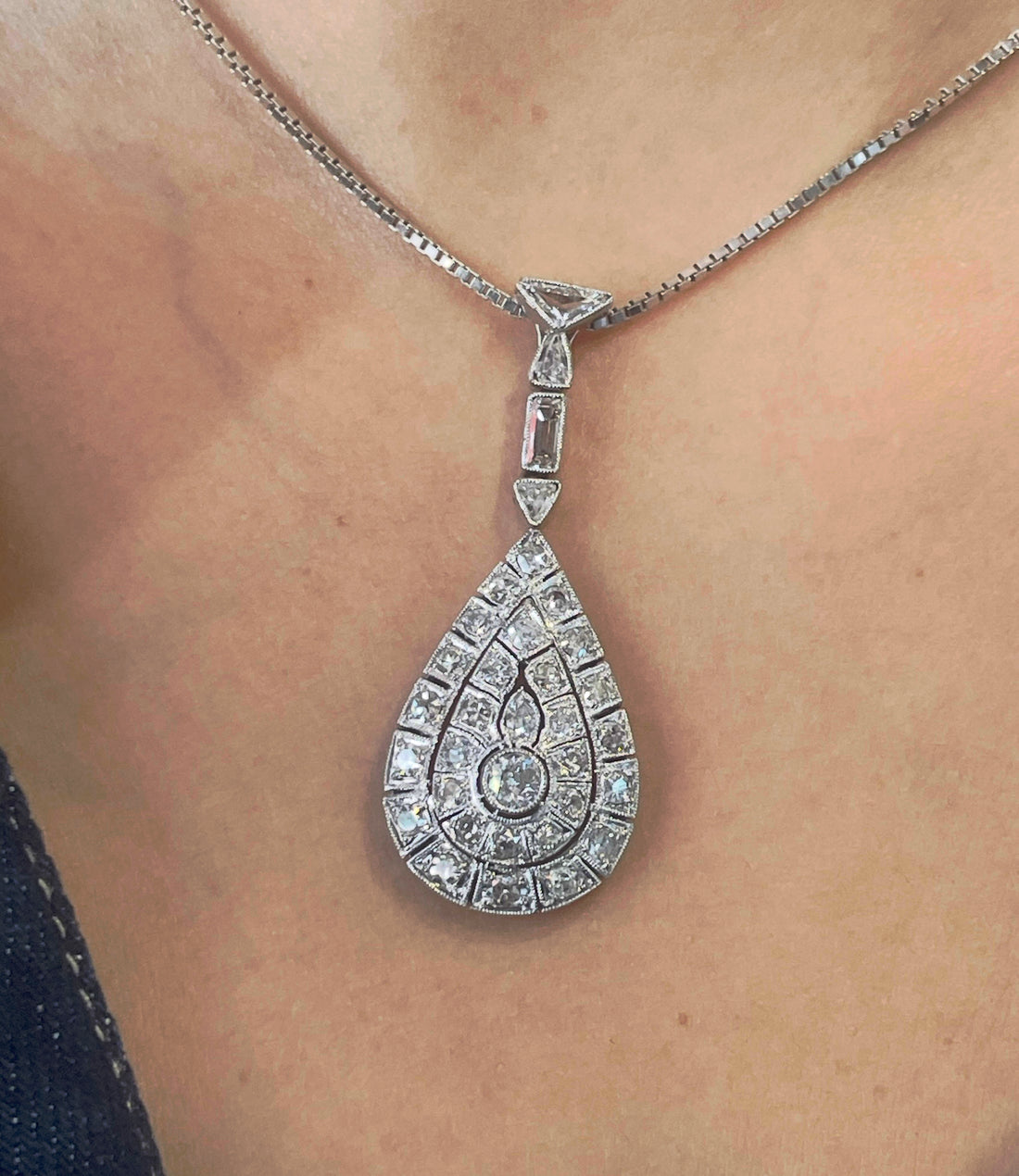 Drop shaped diamond pendant in 18 carat gold-Pendants-The Antique Ring Shop
